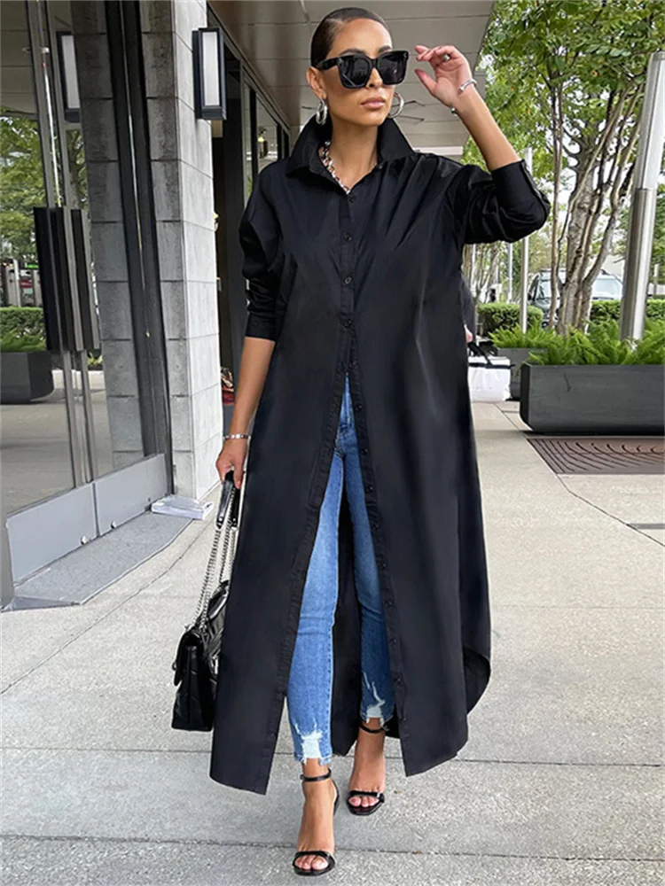 CHRONSTYLE Women Loose Casual Kaftan Long Maxi Shirts Dress 2022 Solid Long Sleeve Lapel Single-breasted Dresses Female Vestidos