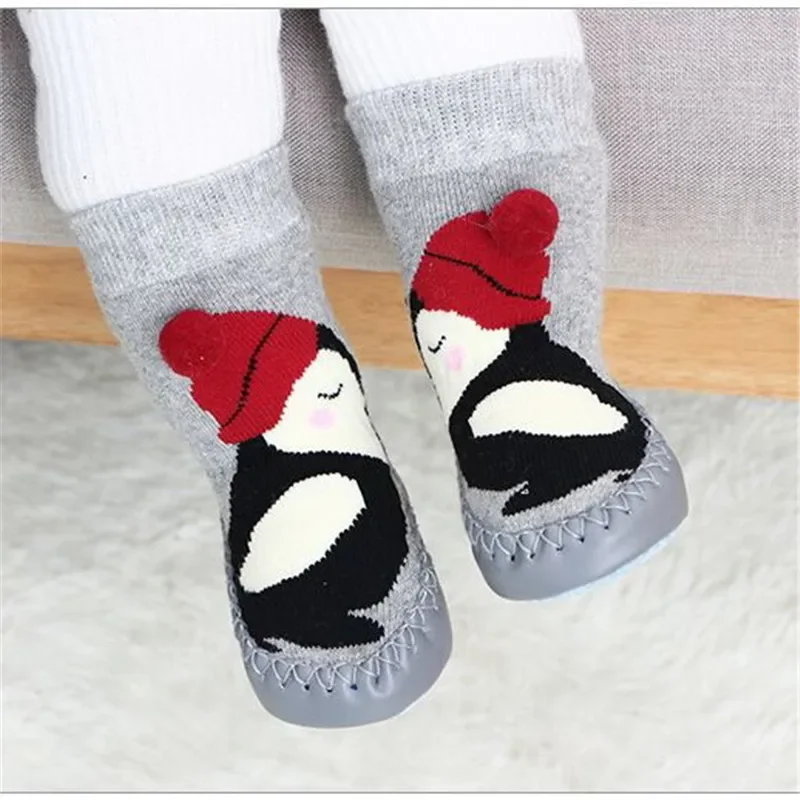 Kids Winter Warm Terry Cotton Sock Shoes with Rubber Soles