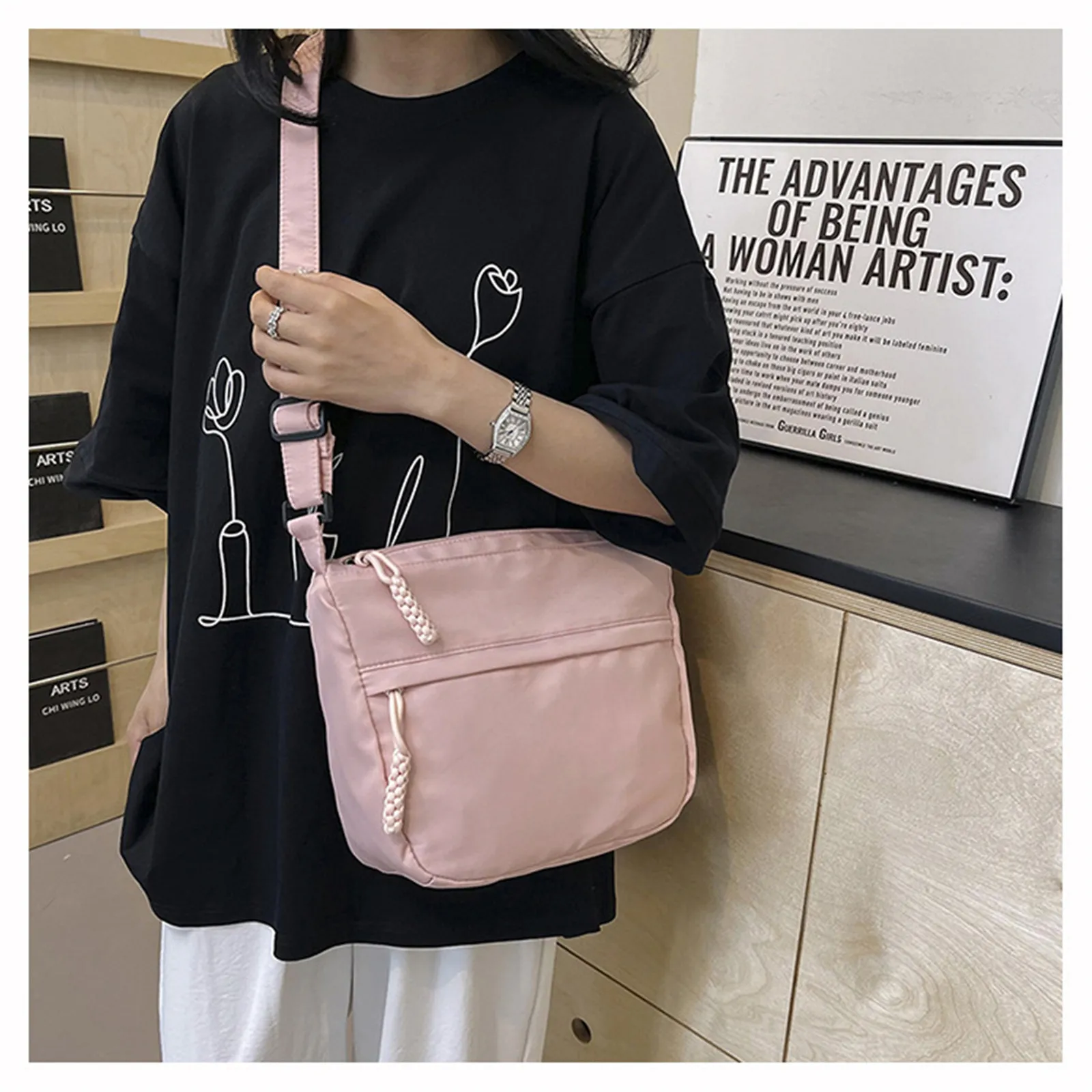 Large Capacity Fabric Handbag One Shoulder Crossbody Bag 2024 Women Summer Teenagers Commuting Bag Hand Bag With Adjustble Strap