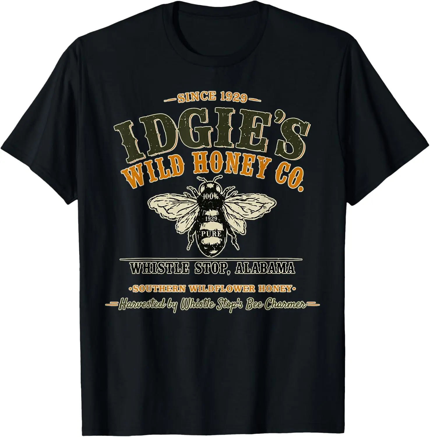 Idgies Wild Honey Co Whistle Stop Alabama Vintage Bee Design T-Shirt Versatile, heavyweight pure cotton short-sleeve tee—trendy, thick fabric; a great gift for Christmas or Halloween.
