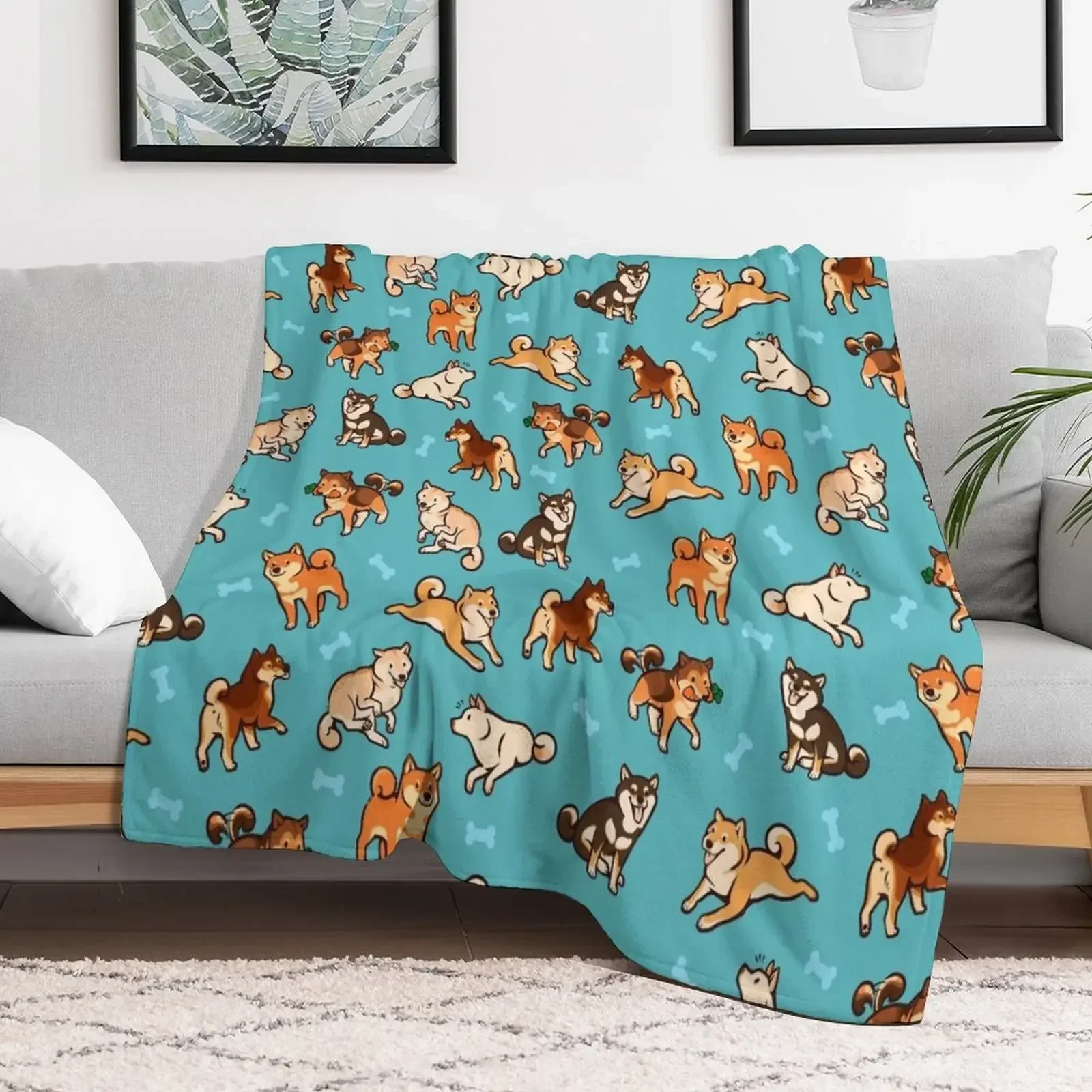 

shibes in blue Throw Blanket Sofa Throw Furry Blankets