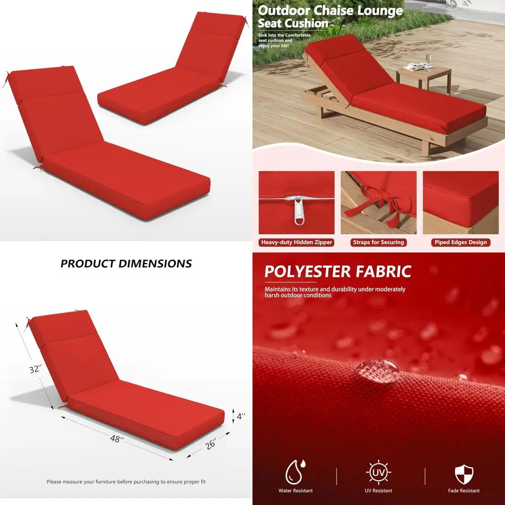 

Outdoor Chaise Lounge Cushions - 80L x 26W x 4D, High-Density Foam, Water-Resistant and UV Fade Protection