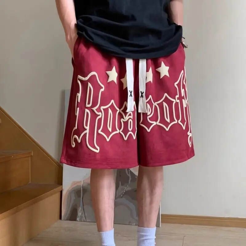 

Summer Large Size Baskeall ort Pants Men's Wine Red Five-Pointed Casual Loose Fit Youthful Sle Other Casual Scenarios