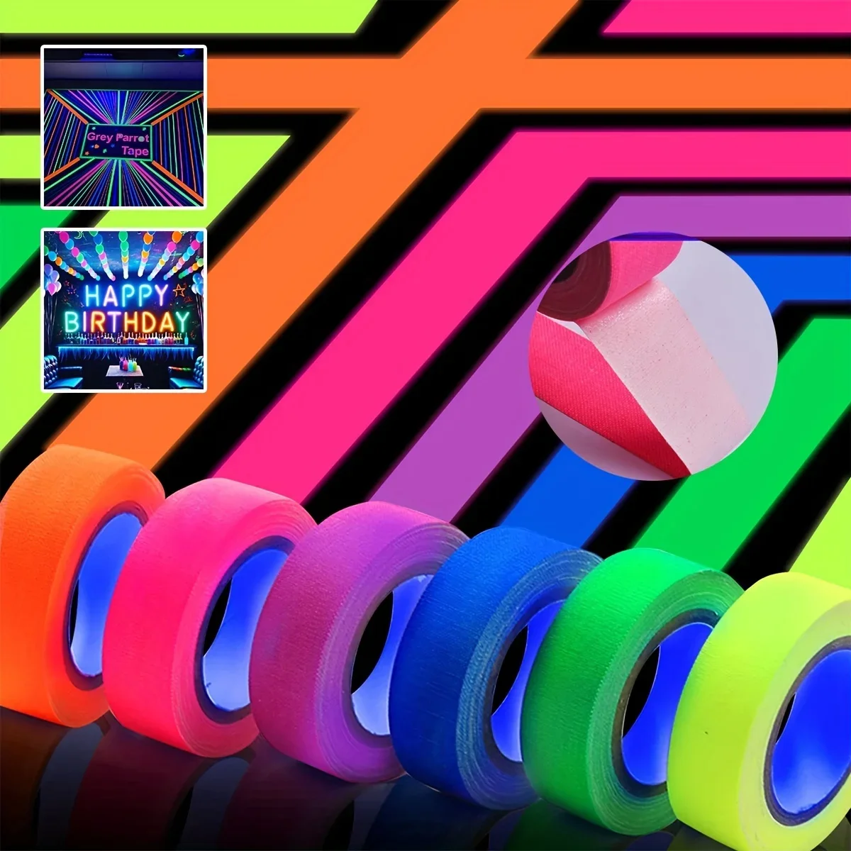 6 colori Neon Gaffer Cloth Tape fluorescente Rainbow Color Party bagliore Non riflettente sotto UV Black Light in The Dark Tape