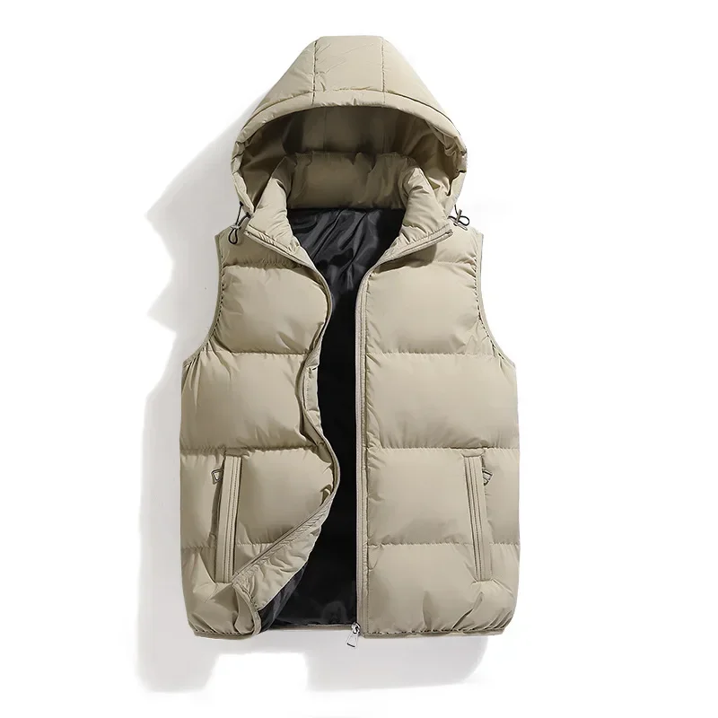 Cotton Vest Coats Men's Autumn and Winter Hooded Oversize Vest Jackets Outwear Solid Color Zipper Padded Down Coat Jackets