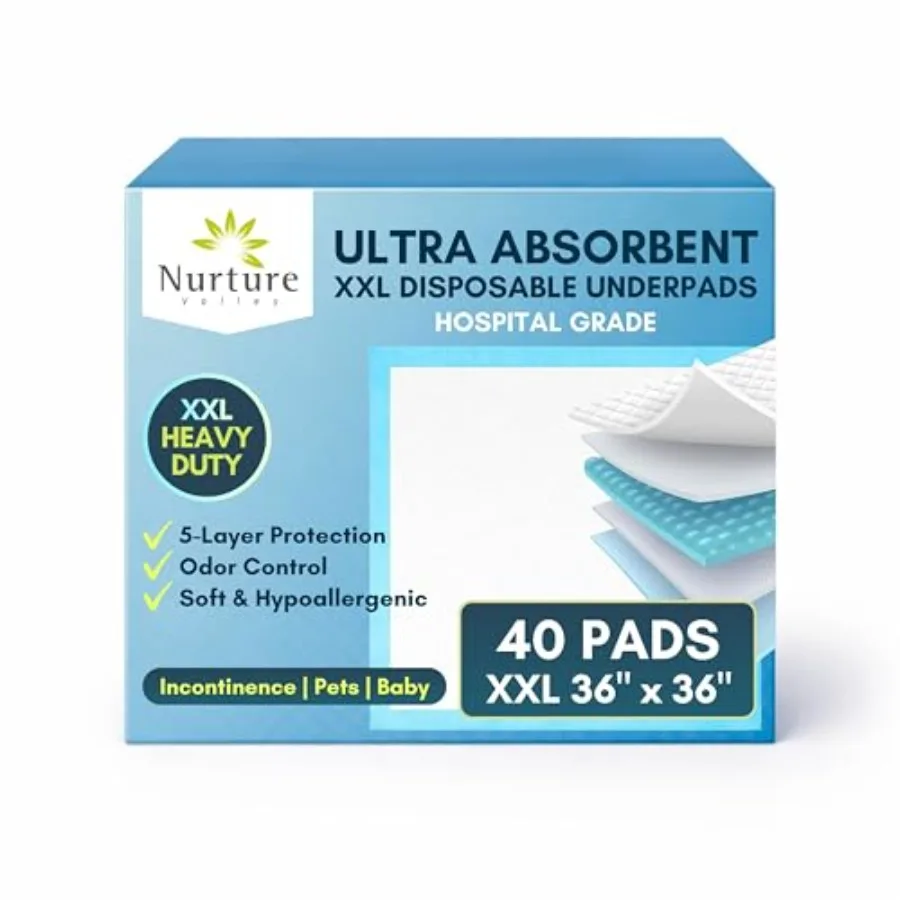 

40 XL 36 x 36 Heavy Duty Ultra Absorbent Bed Pads w/ Adhesive by Nurture Disposable Chux Liners Underpads Adult Incontinence Ho