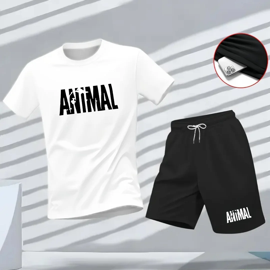 

Летний мужской комплект футболок с 3D-принтом животных и буквами, минималистичный стиль, модная мужская футболка с коротким рукавом, круглым вырезом, спортивная одежда, топ для спортзала, уличный стиль