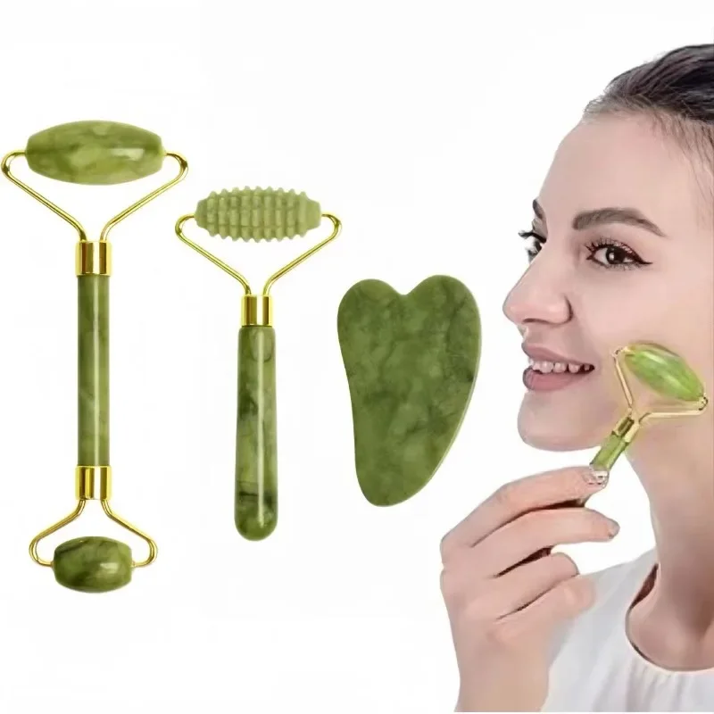 Natuurlijke Jade Roller Gezicht Gua Sha Massage Tool Voor Body Nekontspanning Gezichtslifting Oog Anti-Rimpel Massager Huidverzorgingshulpmiddelen