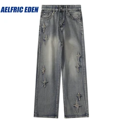 Aelfric Eden-Jean Délavé Brodé Star pour Homme, Pantalon en Denim Troué, Streetwear Hip Hop, Jogging Harajuku, Sarouel, 2023