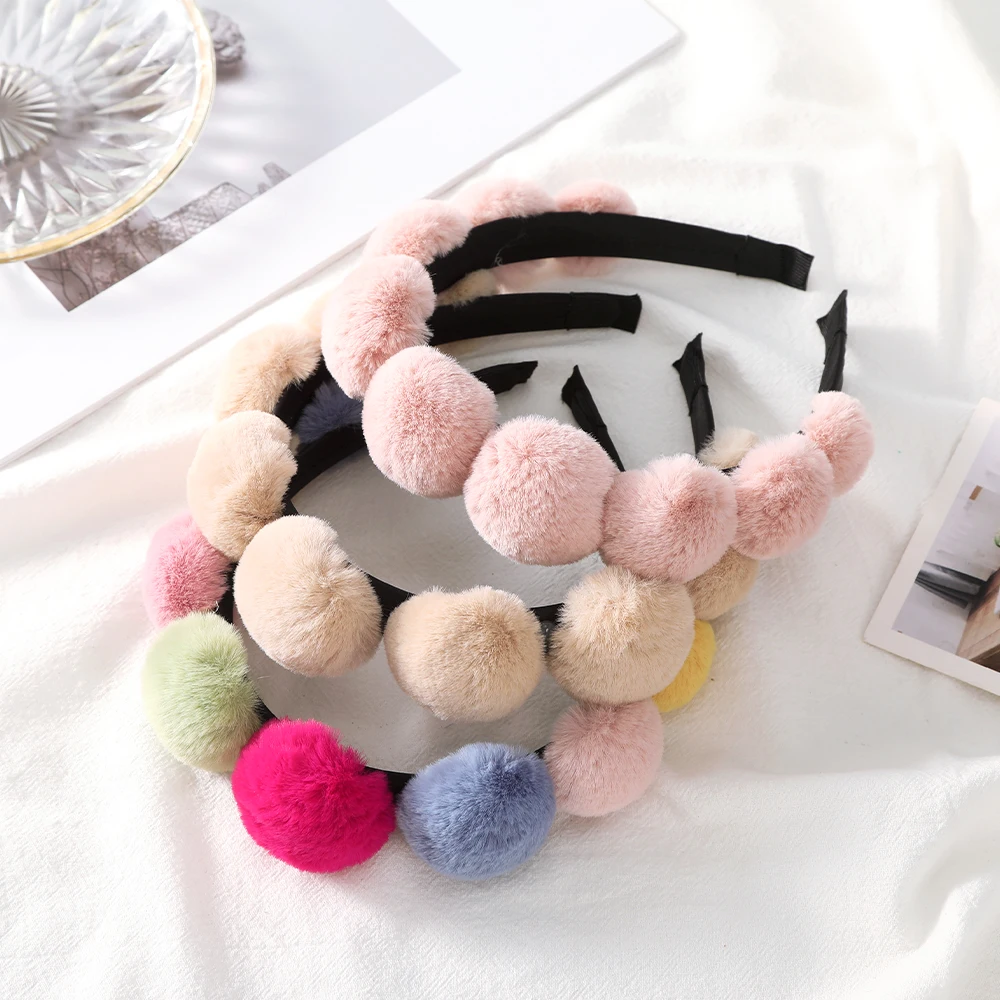 Haimeikang Wool Hairball Hair Hoops Autumn Winter Fashion Bezel Headbands Hair Band Cotton Warm Hair Accessories Headwear