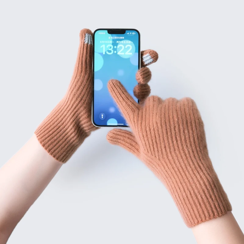 Autumn Winter Gloves Women High Quality 100% Pure Cashmere Knit Soft Warm Touch Screen Mittens Stretch Solid Full Finger Guantes