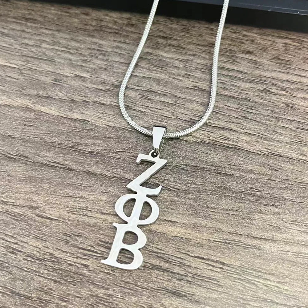 Greek letter stainless steel ZOB pendant necklace