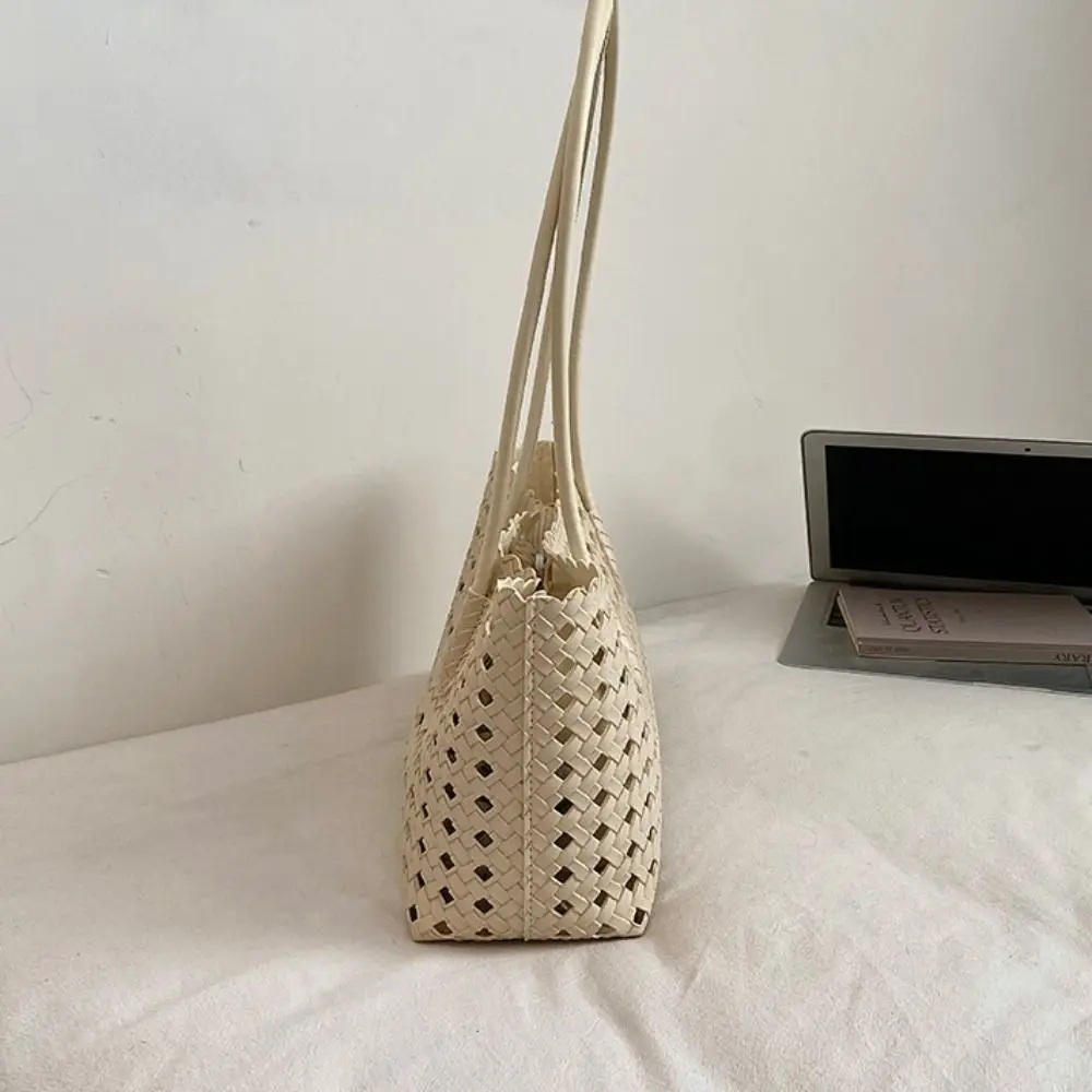 

Fashion Large Capacity Leather Woven Tote Bag Fashion Simple Woven Handbag Handbag Foldable Vegetable Basket Bag Girls