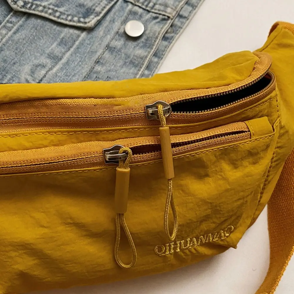 Simple Solid Color Nylon Fanny Packs Crossbody Bag Korean Style Chest Bag Large Capcity Cloth Crossbody Waist Pack Shopping