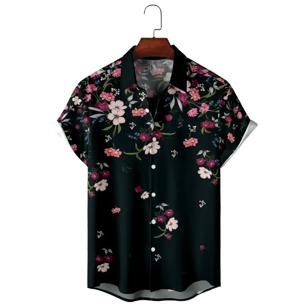 Camisas informales con estampado Floral para hombre y mujer, camisa de manga corta con botones, diseño a la moda