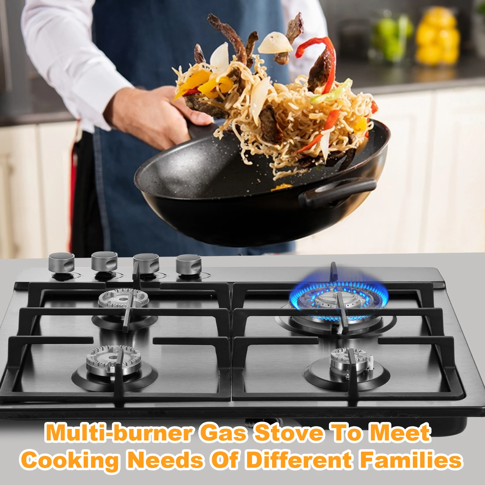 Two-headed/four-headed/five-headed，Powerful Indoor Propane Stove Built-in Burners Thermocouple Protection Multi-Function Tabletop Stove Double Head,Powerful Built-in Burners | Portable Auto Ignition Counter Stove