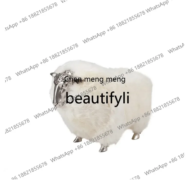 

zqxCreative fiberglass stool living room home real wool simulation sheep floor ornament model room