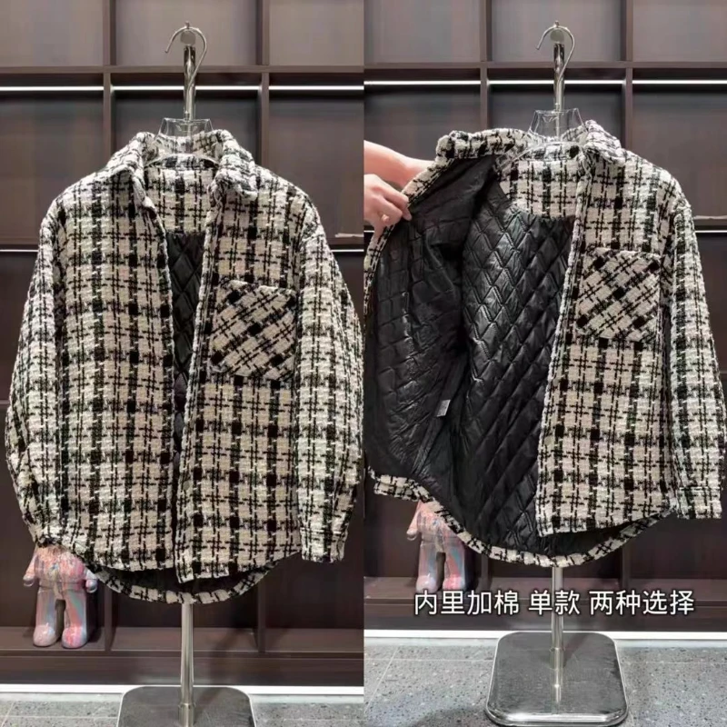 

Men Small Style Quilted Shirt Jacket Trendy Fashion Casual Thickened Warm Top