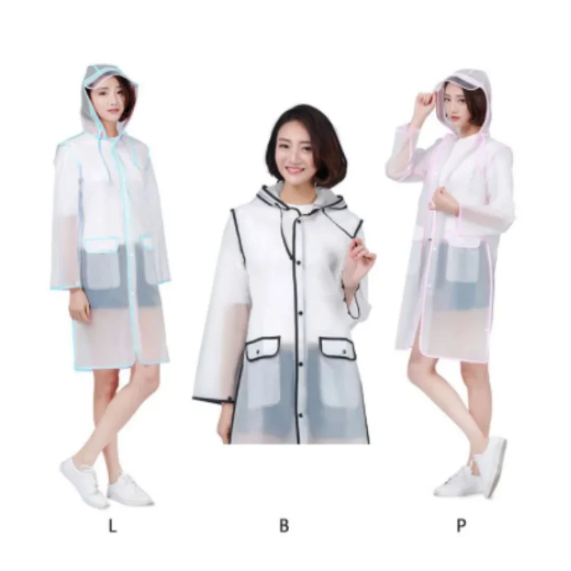 New Fashion EVA Women Poncho With Hat Ladies Waterproof Long Translucent Raincoat Adults Rain Coat