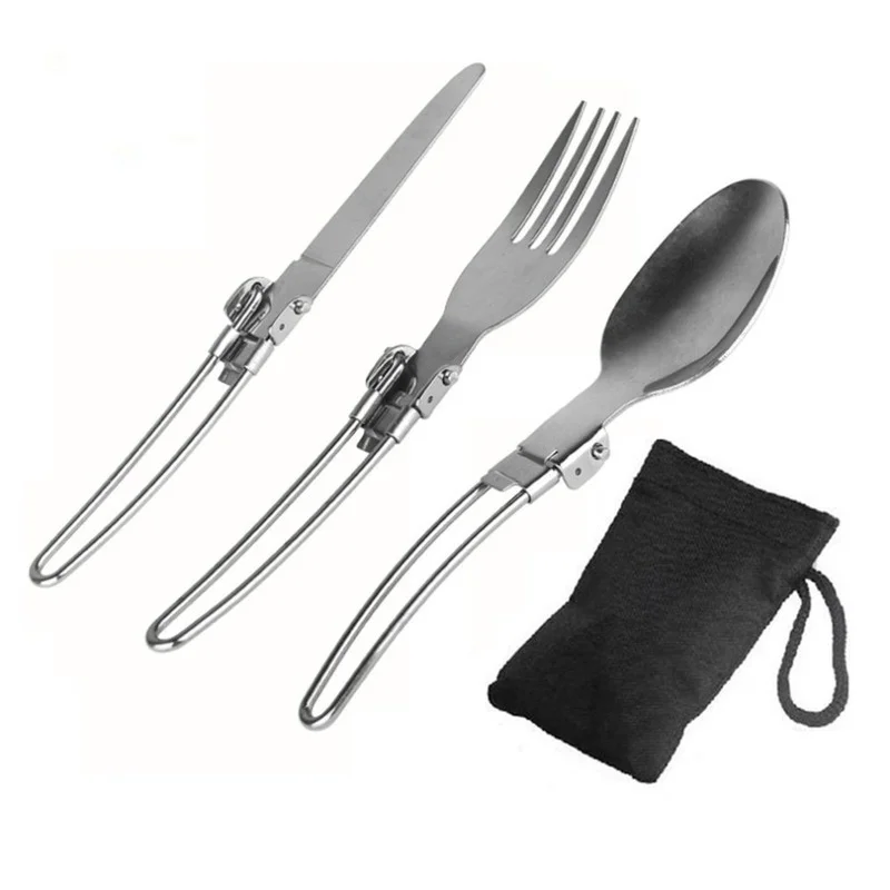 Long Cookware Backpack Spork Fork Stainless Steel Fold Knife Utensil Spoon  Set Combo Picnic Camp Cutlery Tableware Flatware