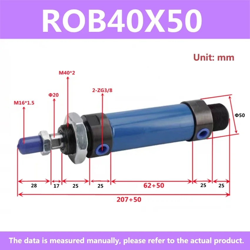 ROB40 ROB50 Hydraulic Cylinder Bore 40/50mm Stroke 50/100/150/200mm Hydraulic Pressure Cylinder ROB Mini Oil Cylinder 14MPa