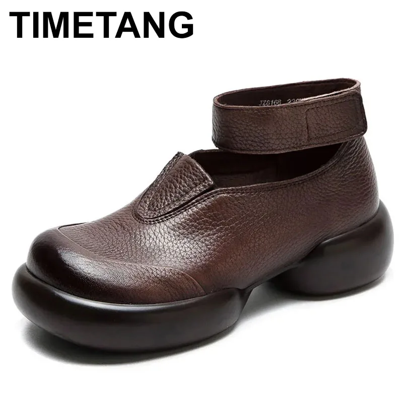 

Новинка весны 2024, туфли-лодочки из натуральной кожи с круглым носком и толстой подошвой, повседневная удобная женская обувь на липучке