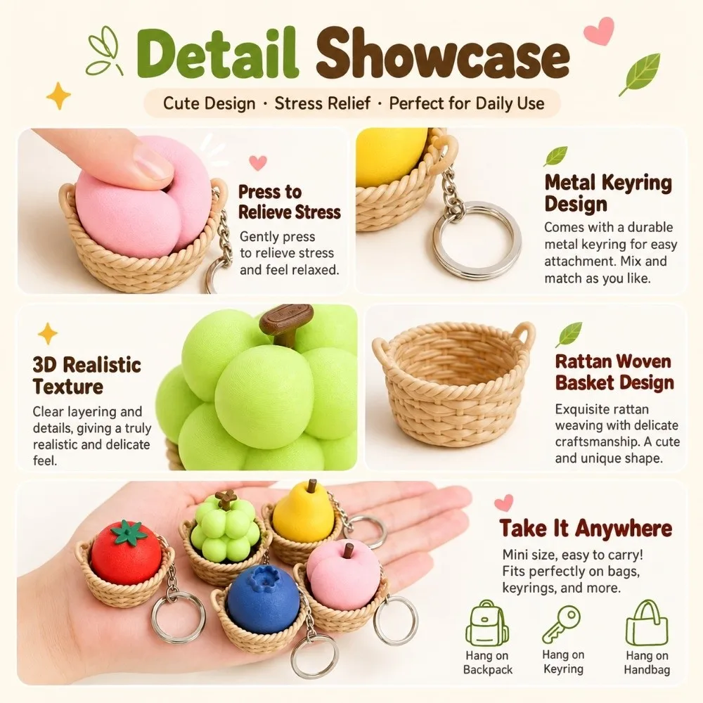 3D Printed Fruit Fidget Clicker Fruit Basket Pendant Sensory Push-button Clicker Anxiety Relief Mechanical
