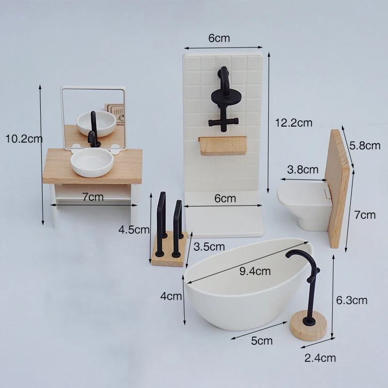 1/12 Dollhouse Simulation Washbasin Tub Toilet Furniture Model Dollhouse Bathroom Scene Decor Accessories Kids Pretend Play Toy