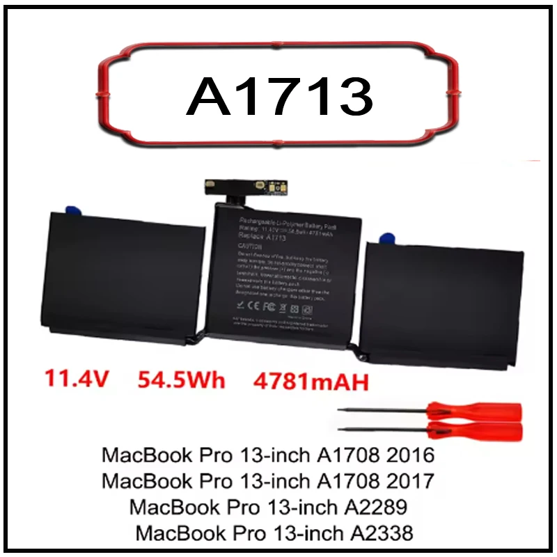 A1713 A1708 Replacement Laptop Battery for Apple MacBook Pro 13 Inch Late 2016-2017 EMC 2978 A2171 A2289 A2338 Lithium Polymer