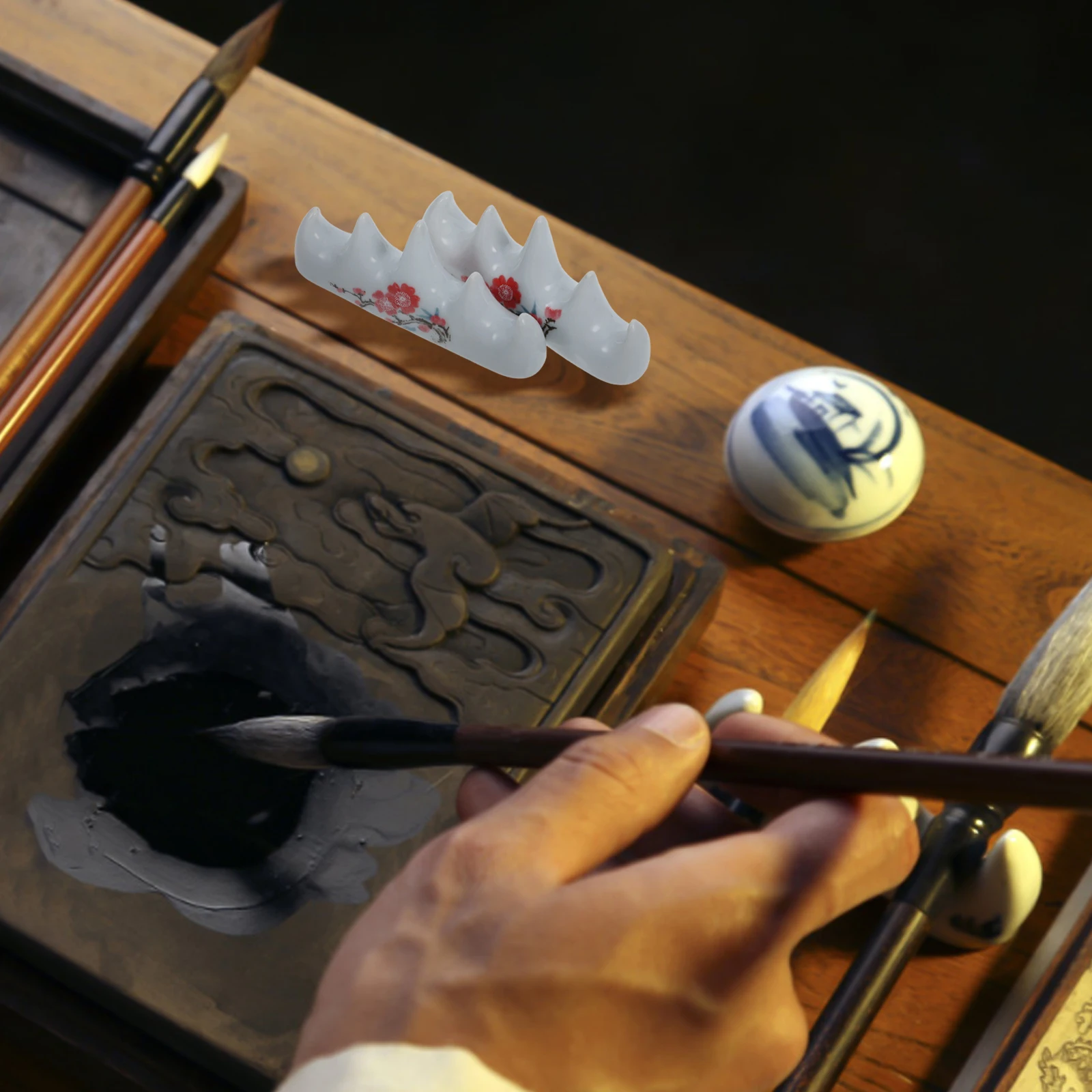 

2Pcs Calligraphy Brush Pen Rests Traditional Design Durable Ceramic Pen Stand for Home and Office Calligraphy Brush Rest