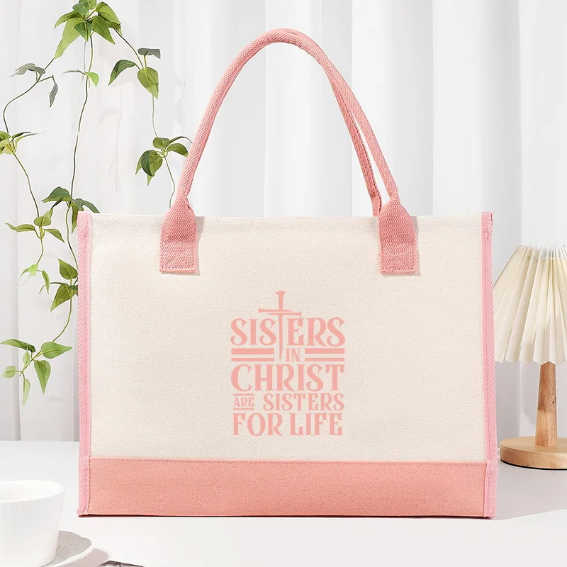 Christ sisters Colorful Printing Fashion Canvas Women's Handbag Large Capacity One Shoulder Casual Beach Bag Interior Waterproof