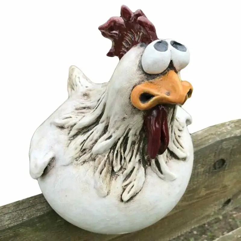Funny Chicken Sitting Fence Decor Garden Statues for Fences Rooster Wall Art Yard Sculptures Farm Patio Lawn Decoration 14X13cm