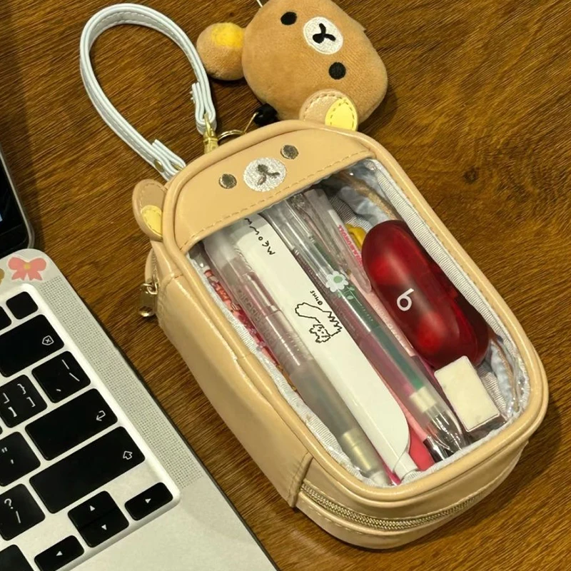 

Rilakkumas Cute Ita Bag Transparent Storage Pouch Kawaii Bear Brother Sister Doll Bag Pen Case Stationery Organizer Anime Gift