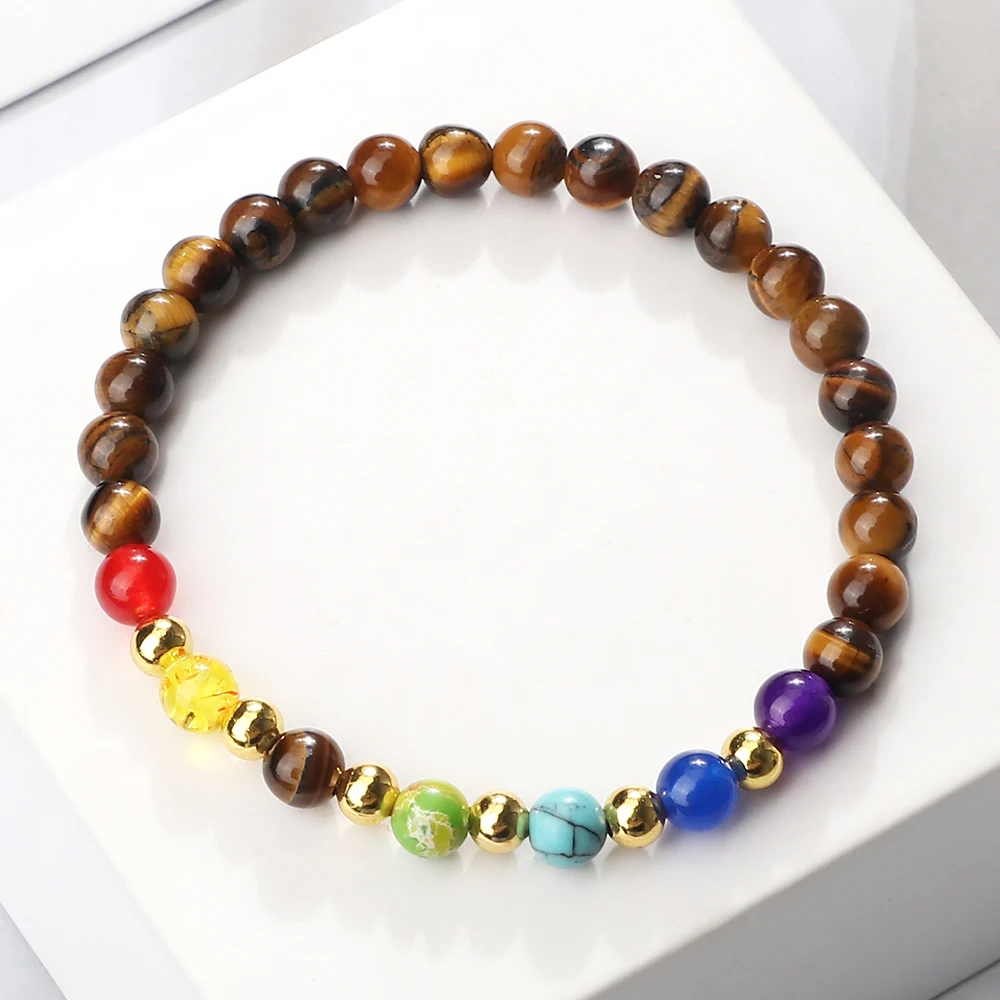 Reiki 7 Chakra Bracelets 6mm Healing Energy Natural Stone Women Men Meditation Jewelry Copper Beads Bangle Yoga Balance Bracelet