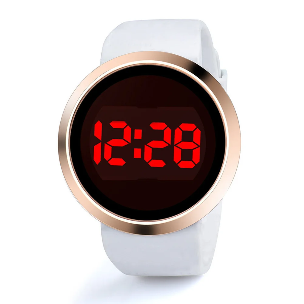 Led Watch White Band Pu Screen Alloy Men Women Electronic Wristwatch Gift For Birthday Shower