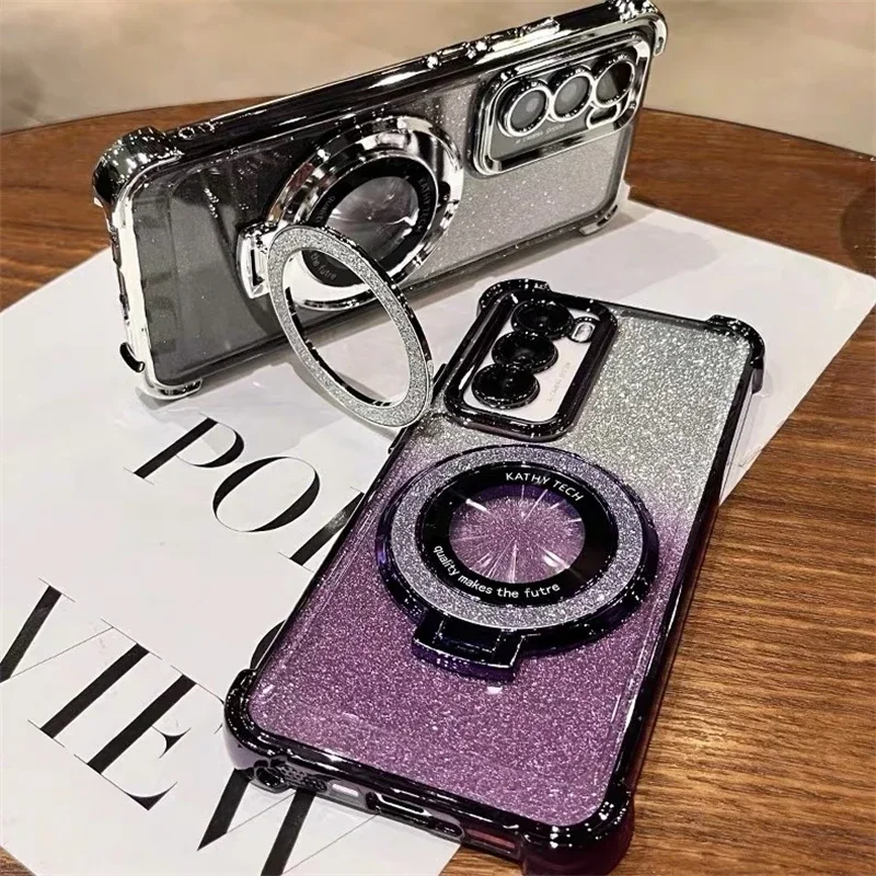 Glitter Magsafe Magnetic Ring Stand Case for Samsung Galaxy S24 S23 S25 Ultra A56 A36 A55 A35 A25 A15 A05S A54 A53 A52 Cover