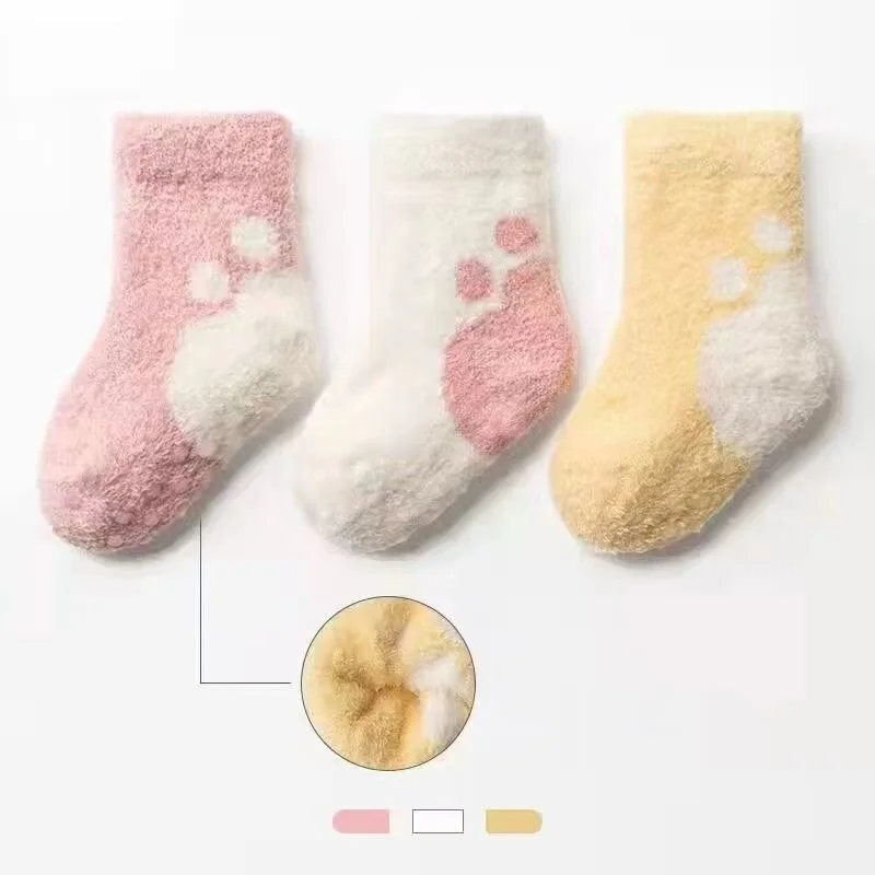 3PCS Set Baby Socks Sbring Autumn and Winter Thick Warm Baby Plush Socks Children\'s Coral Velvet Floor Socks 0-3 Years Old