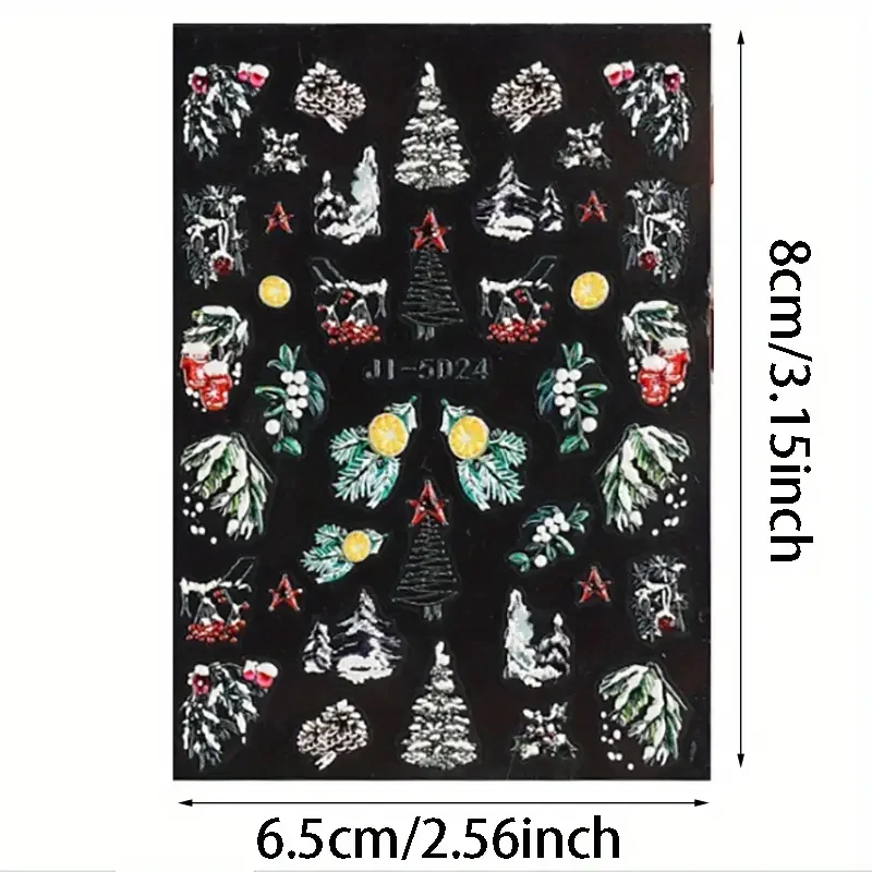 2024 New Christmas Nail Stickers 5D Relief Winter Snowflake Bear Nail Sticker for Women and Girl Santa Claus Nail Sticker Art