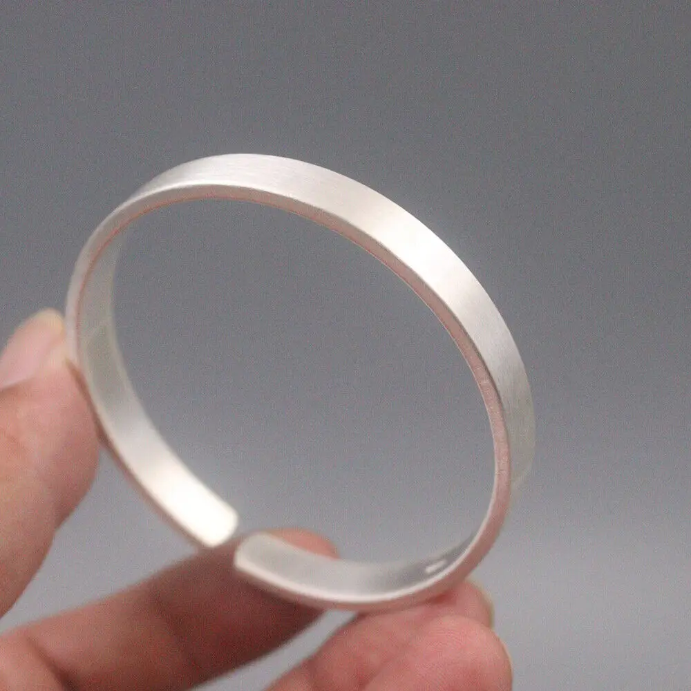 Solid 999 Fine Silver 8mm Matt-Finish Open Bangle Unisex Cuff 2.56inch Dia.