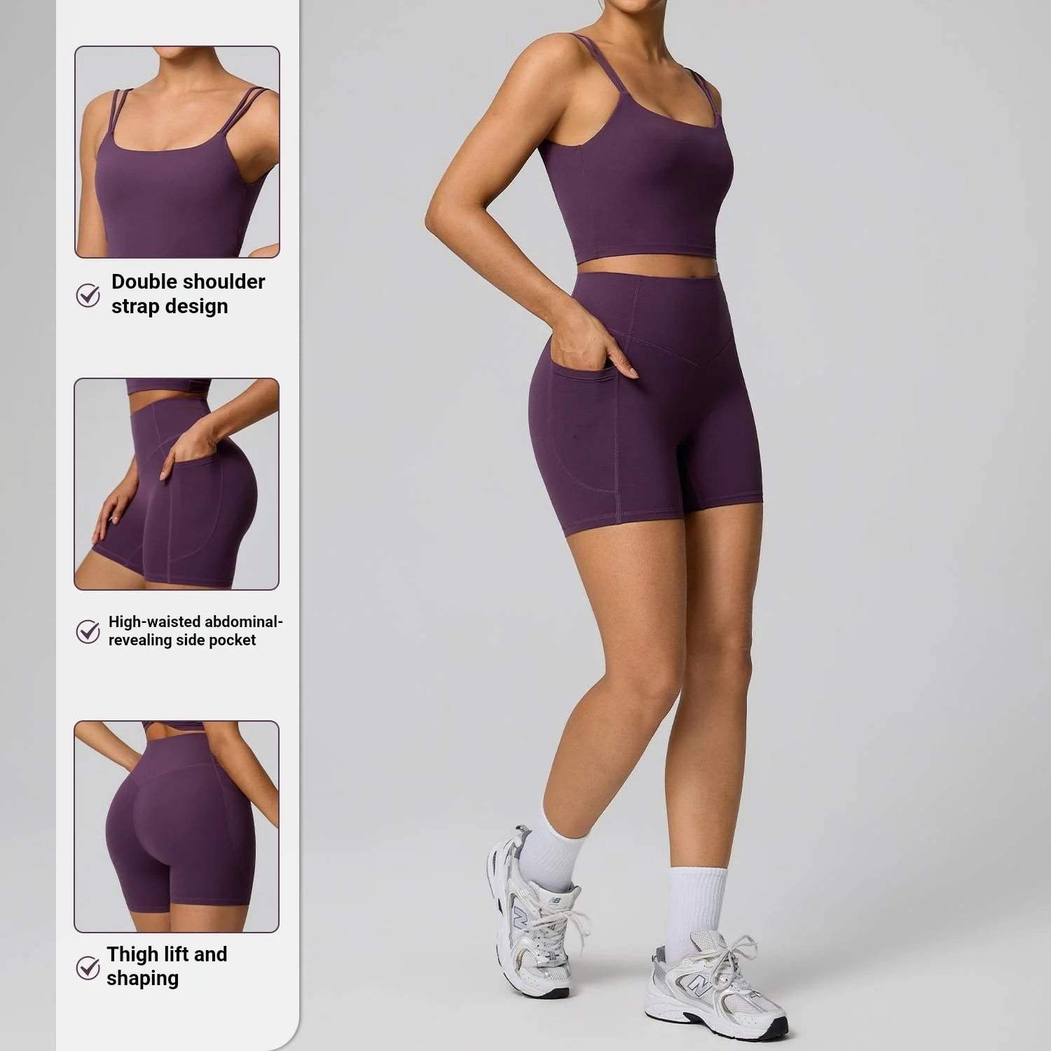 New Women 2Pcs Cropped Yoga Outfit High Waist Body Shaping Stretch Fitness Suit Quick Dry Breathable Gym Sportswear