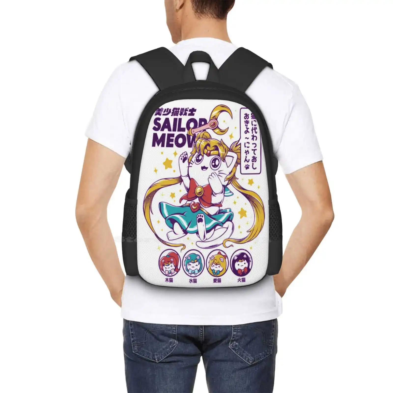 Sailor Meow Kitten School Bags zaino per Laptop da viaggio Kitten Cat Kawaii Cute Japan Ilustration Tender Lunar scettro J Pop