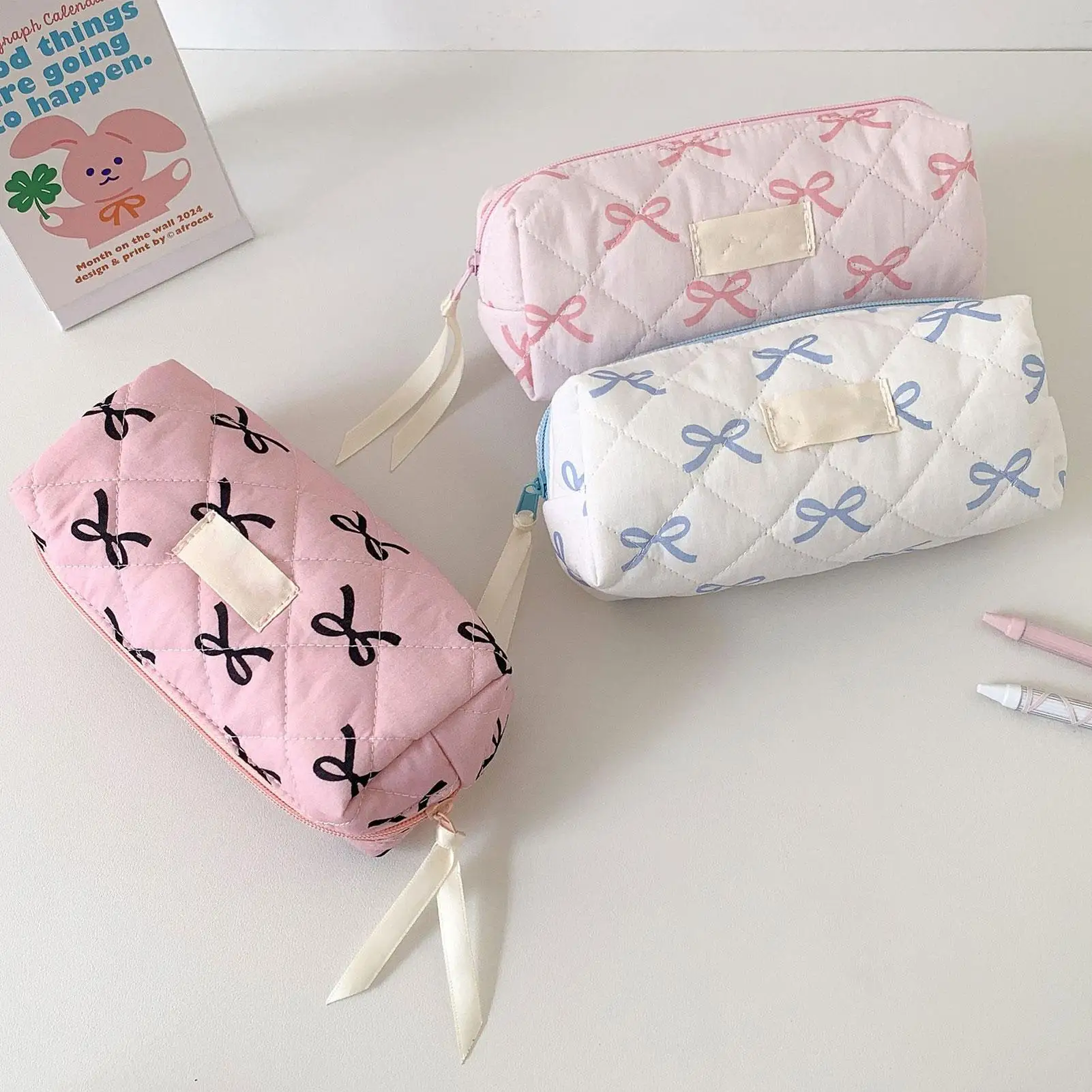 Cute Bow Pencil Case Portable Girl Makeup Bag Pouch Stationery Organizer Lightweight School Supplies