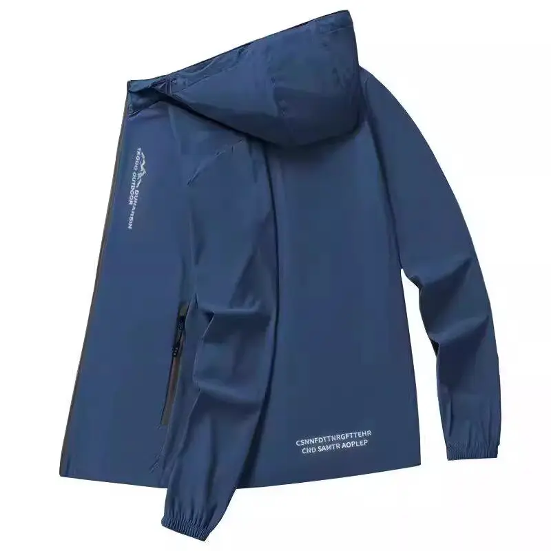 High-End Ice Silk Men's Outdoor Breathable Quick-Drying UV Protection Clothing Large Size Hooded Polyester Fiber Fashionable ...