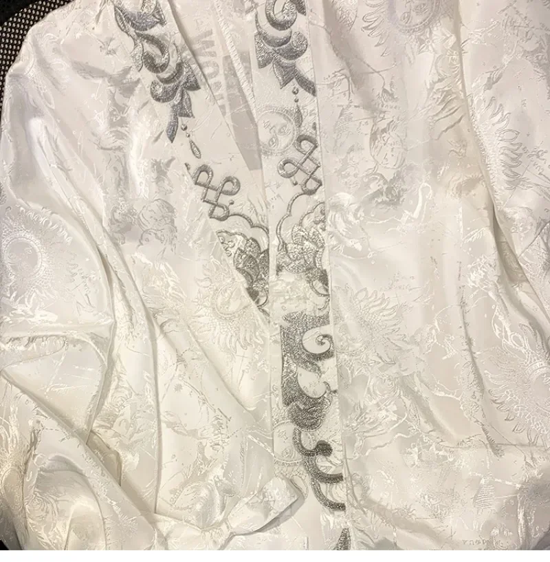 Satin Chinese Style Women's Shirts Silk Embroidery Blouses Vintage Clothing Spring/Summer Loose Floral Tops 2024 Korean