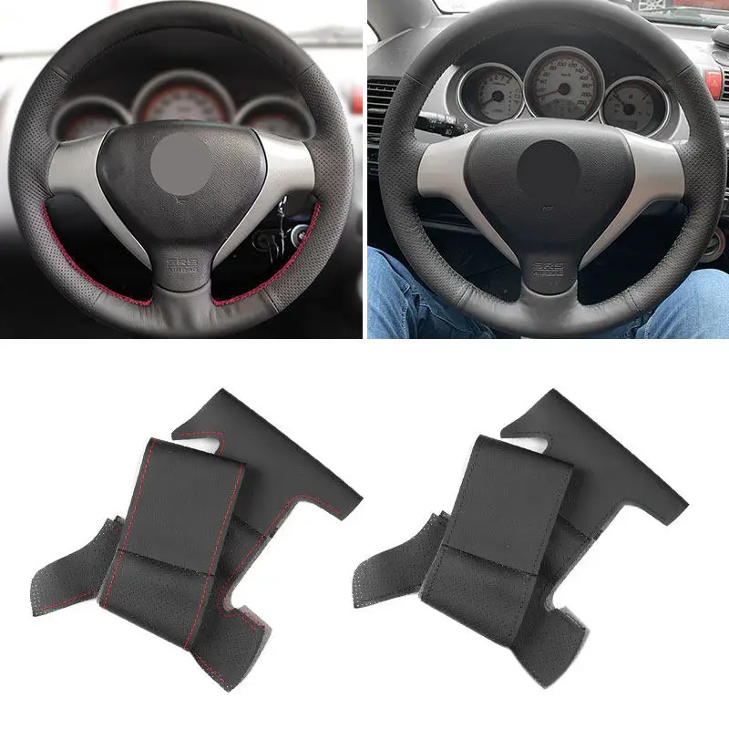Braids on Car Steering Wheel For Honda City Jazz Fit 2007 2008 Interior Accessories Perforated Microfiber Leather Cover