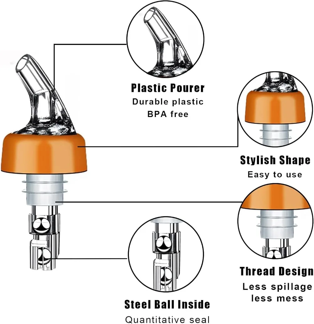 عبوتان من فوهة مدفق الزجاجات المقيبة الأوتوماتيكية مع أغطية غبار، موزع فوهات النبيذ لقياس شريط المنزل (1.0 أونصة/30 مل - عبوة من قطعتين)