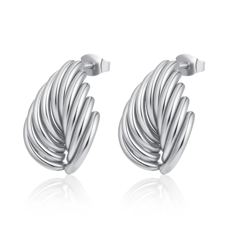 Vintage Multi - Layered Twisted Stainless Steel Earrings 18K Gold Plated Statement Earrings Fashion Versatile Jewelry