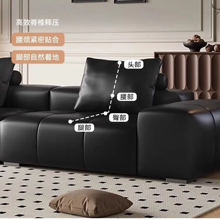 Italian Minimalist Pixel Module Leather Sofa Simple Living Room Small Apartment Black Tofu Block Inline Leather Art Sofa