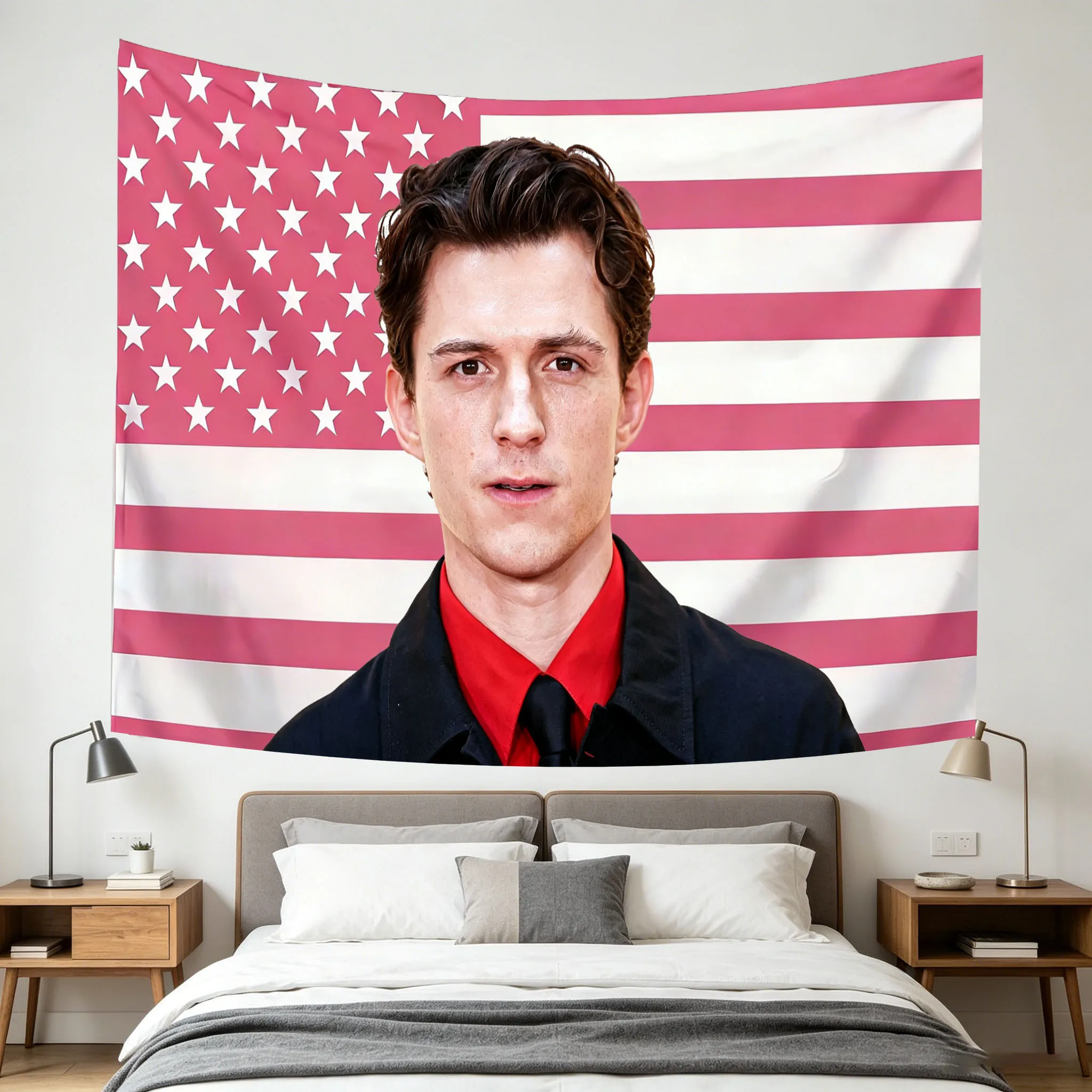 H-Holland Peter Pink American Flag Tapestry Spider Stars And Stripes Wall Hanging Ideal for College Dorm Bedroom Decor Fan Gift