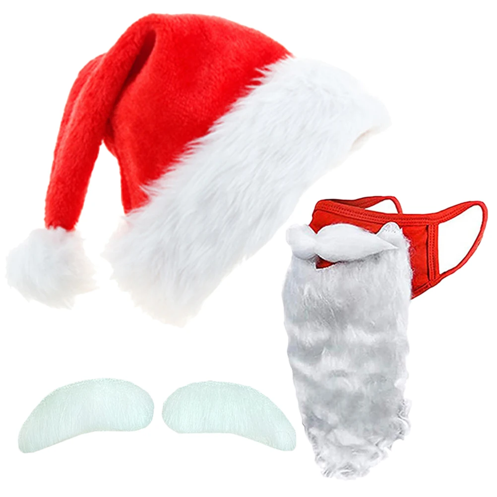 

Christmas Hat Santa Beard Claus Mask Red Cosplay Prop Costume Accessory Men Child Party Photo Props Premium Cloth Long Wear